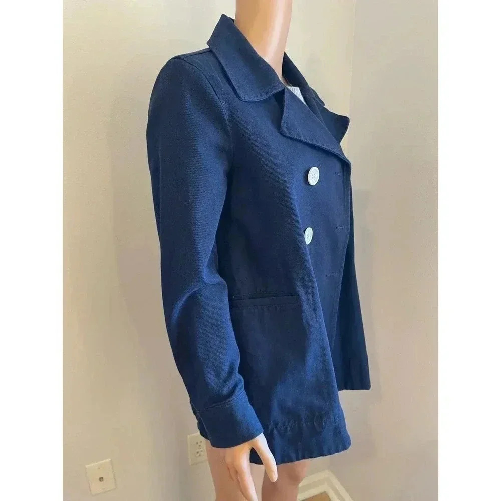 J Crew Heavyweight  Cotton Peacoat size 6 Navy Twill preppy nautical - Picture 2 of 12